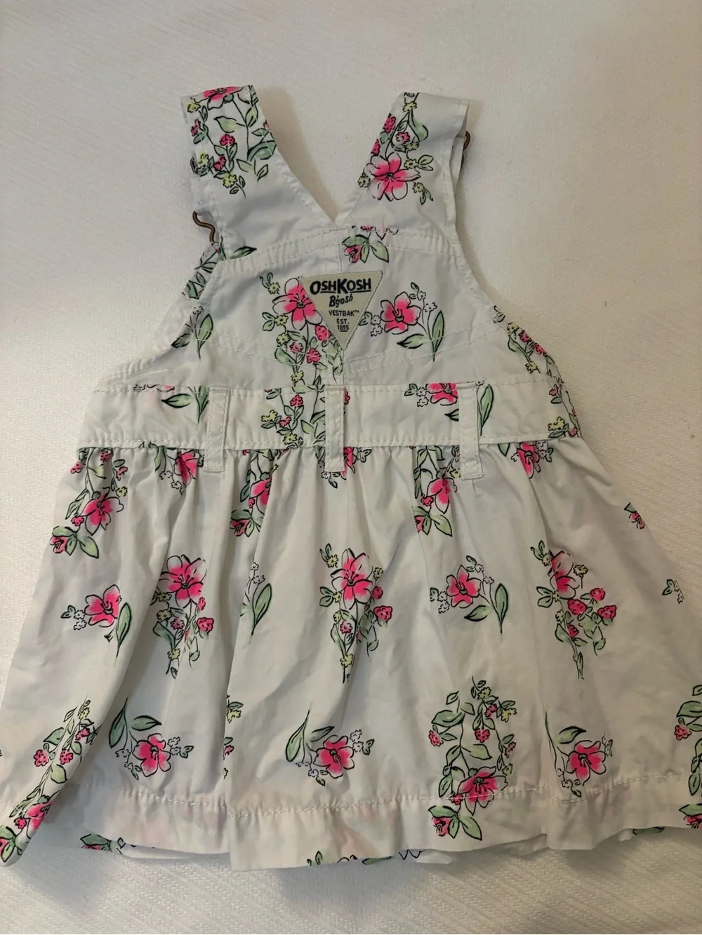 OshKosh B'gosh White Floral Pink Overall Dress